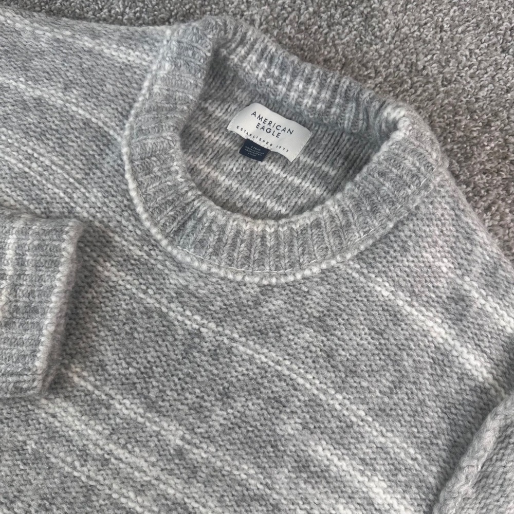 American Eagle Sweater Mens Large Striped Acrylic Wool Nylon Crewneck Preppy